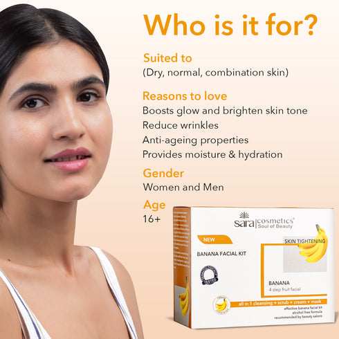 Sara Banana Facial Kit | For Brightening And Nourishing Skin | All in 1 ( cleansing + scrub + cream + mask ) | Suitable for All Skin Type | 4x50g